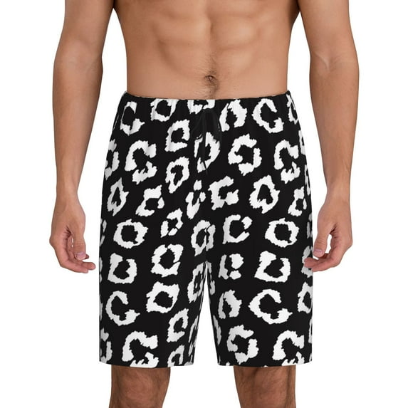 Kdxio Black Leopard Print Mens Sleep Shorts Bottoms Soft Comfy Pajama Wear Pants with Drawstring Pockets