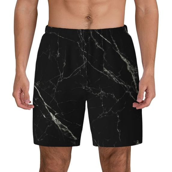 Kdxio Black Marble Texture Abstract Print Men'S Swim Trunks With Compression Liner 7 Inch Inseam Quick Dry Swim Shorts