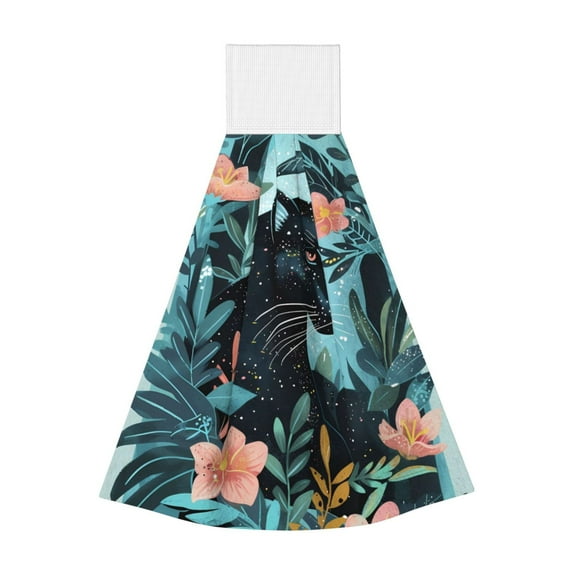 Kdxio Black Panther Floral Illustration Hand Towel with Loop Hanging Towel Absorbent Tie Towels for Kitchen Tea Bar Bathroom Decor