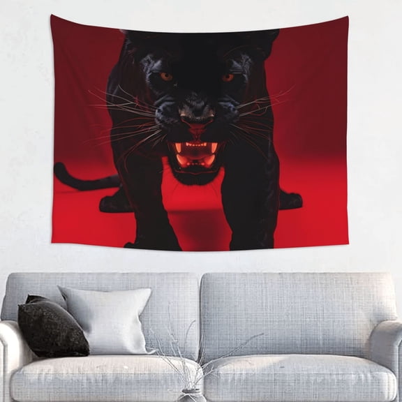 Kdxio Black Panther Red Background Wall Hanging Tapestries Banner For Bedroom College Dorm Home Living Room Party Decor 29X37 In