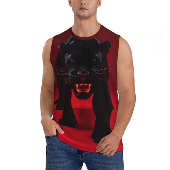 Kdxio Black Panther Red Background for Men's Muscle T-shirt,Sleeveless for Workout Running Athletic Gym Lounge Casual
