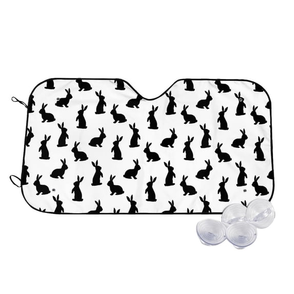 Kdxio Black Rabbit Print Windshield Sun Shade,UV Rays and Sun Heat Protection,Sunshade for Car Windshield,Car Shade Front Windshield - Medium