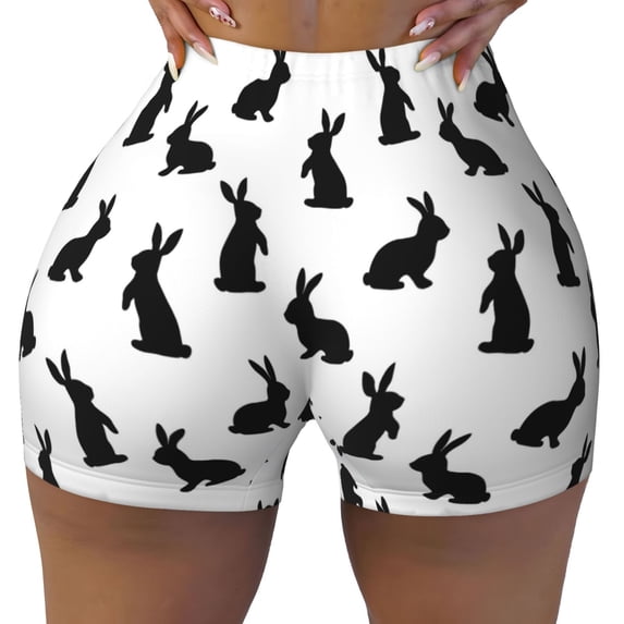 Kdxio Black Rabbit Print Workout Shorts for Women Seamless Soft Smooth Gym Yoga Scrunch Active Shorts