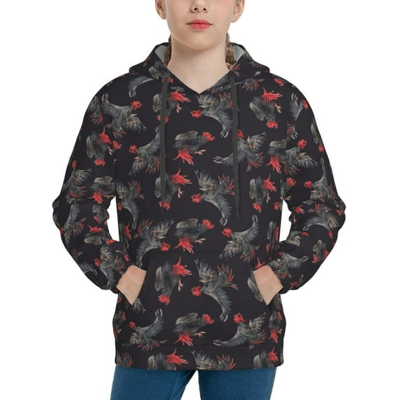 Kdxio Black Roosters Pattern Boys Athletic Unisex Boys Girls Hoodie with Pocket Sweatshirts-Small