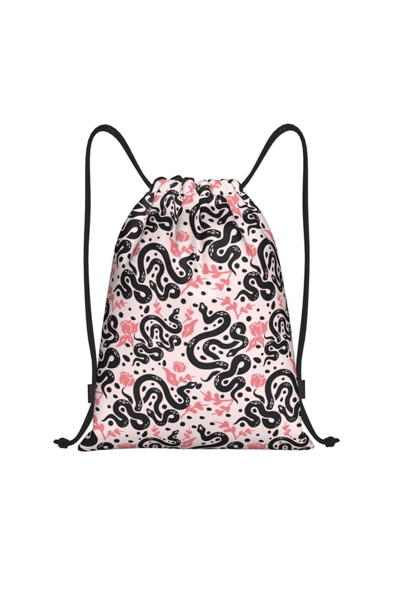 Black Snake Print Drawstring Backpack Bag,Waterproof Draw String Back Sack, Gym Drawstring Bags Swim Bag For Unisex