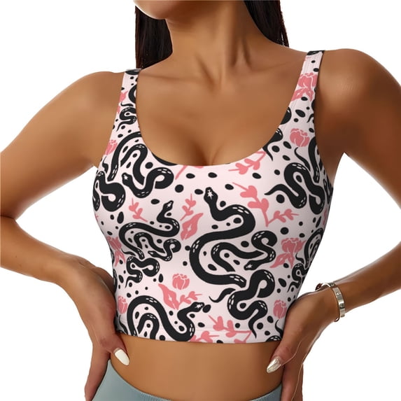 Kdxio Black Snake Print Workout Crop Tank Top for Women Racerback Yoga Tank Tops Athletic Sports Shirts Exercise Undershirts
