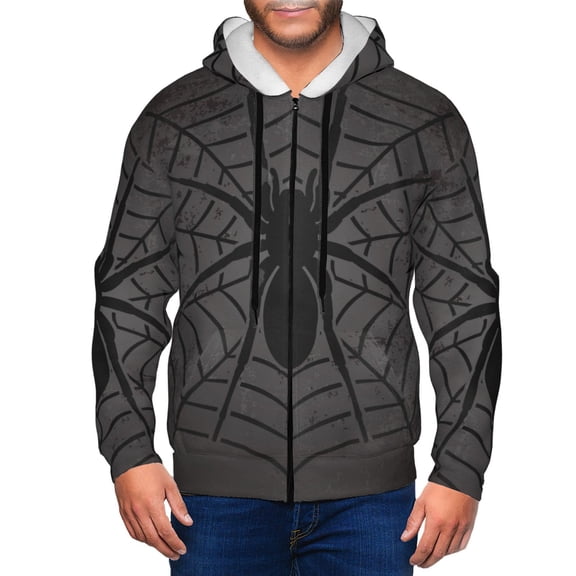 Kdxio Black Spider On Web 1 Print Men Hoodies Casual Hoodies for Men with Zip Pockets Full Zip Long Sleeve Sweatshirt Sports Hooded Jacket-X-Large