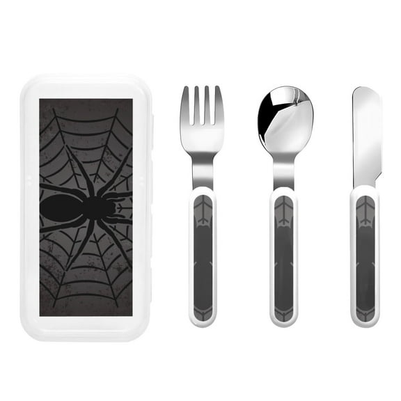 Kdxio Black Spider On Web 1 Toddler Utensils Set - Kids Silverware Set, Set Kids Utensils Set with Case for Preschooler Children