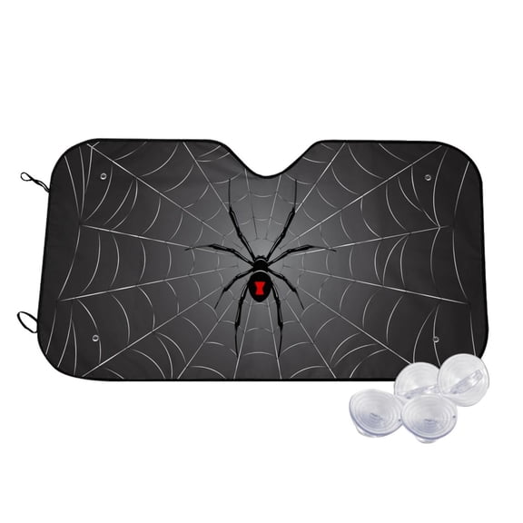 Kdxio Black Spider On Web Print Windshield Sun Shade,UV Rays and Sun Heat Protection,Sunshade for Car Windshield,Car Shade Front Windshield - Medium