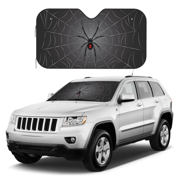 Kdxio Black Spider On Web Print Windshield Sun Shade, Foldable Sun Blocker for Car,Truck,SUV Automotive Interior Sun Protection,Reflective Shade for Front Windshield(Medium)