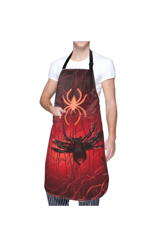 Black Spider Web With Spiders Apron with Pockets Adjustable Kitchen Aprons for Men Women Waterproof Aprons for Cooking,Drawing,Crafting, Baking Household Cleaning