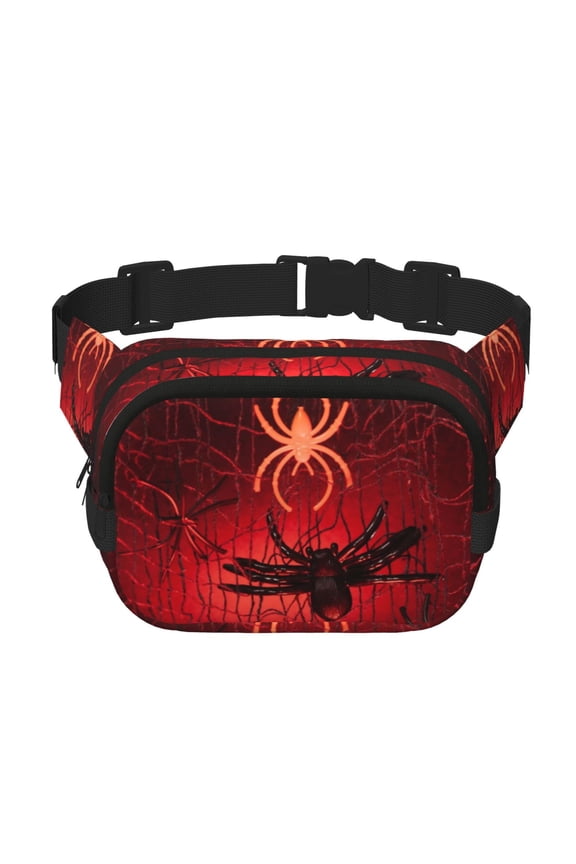 Black Spider Web With Spiders Crossbody Double Layer Waist Bag Belt Bag for Unisex Fanny Pack Fashion Waist Packs for Hiking Running Shopping Traveling