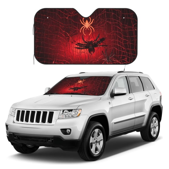 Kdxio Black Spider Web With Spiders Print Windshield Sun Shade, Foldable Sun Blocker for Car,Truck,SUV Automotive Interior Sun Protection,Reflective Shade for Front Windshield(Medium)