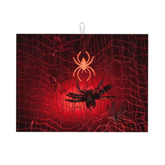 Kdxio Black Spider Web With Spiders for Dish Drying Mat,24*18 inch Absorbent Dish Drainer Kitchen Counter,Large Size Dish Drying Pad for Countertops,Draining Racks