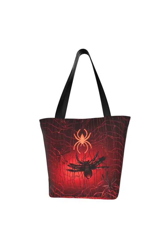Black Spider Web With Spiders Women Reusable Grocery Bags Foldable Ripstop,Reusable Shopping Bags for Shopping,Gym,Gift