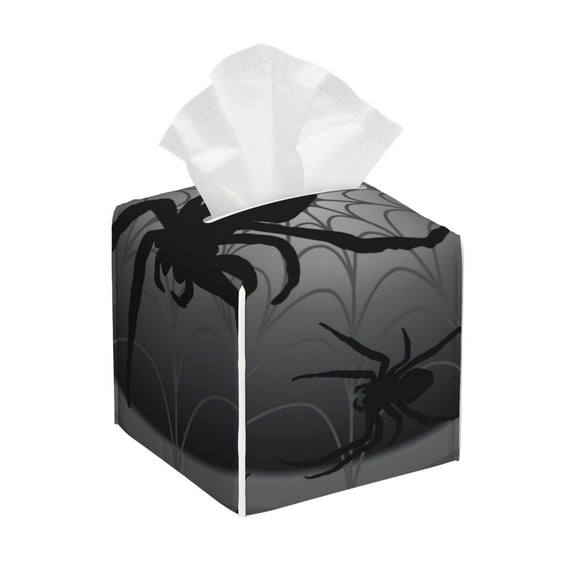 Kdxio Black Spiders Print Tissue Box Cover,Square Decorative PU Leather Facial Paper Case Organizer Holder Dispenser for Bathroom,Night Stands,Desk,Car 5.2''X5.2''X5.2''