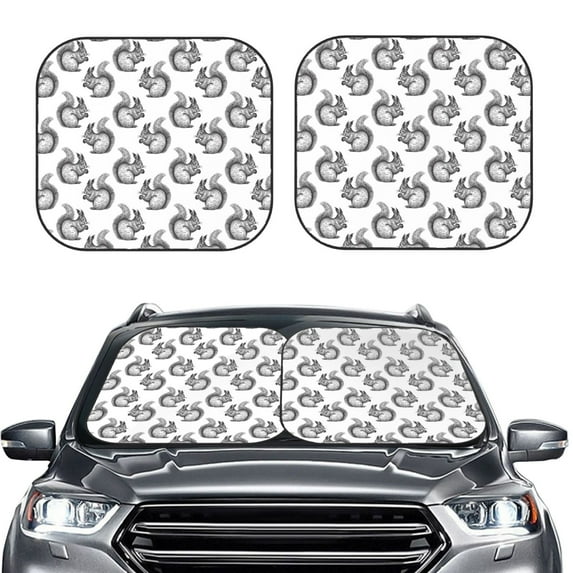 Kdxio Black Squirrel Print 2-Piece Sun Shade Front Windshield - Foldable Car Front Window Sunshades for Most Sedans SUV Truck