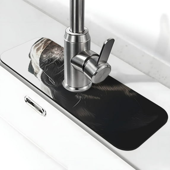 Kdxio Black And White Boston Terrier Pattern Non-Slip Diatom Mud Faucet Drain Pad,Self Absorbent Mat for Kitchen Sink for Variety Kitchen & Bathroom Countertops