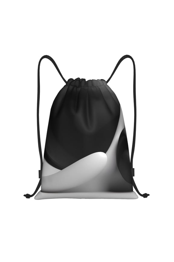Black White Fluid Sculpture Print Drawstring Backpack Bag,Waterproof Draw String Back Sack, Gym Drawstring Bags Swim Bag For Unisex