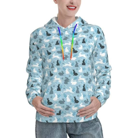 Kdxio Black White Gray Rabbit Print Womens Oversized Hoodies Sweatshirts Hooded Pullover Tops Sweaters Casual-X-Large