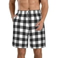 thumbnail image 1 of Kdxio Black White Plaid Pattern Mens Casual Shorts - Drawstring Summer Beach Sports Shorts for Men, 1 of 9
