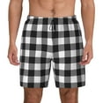 thumbnail image 1 of Kdxio Black White Plaid Print Men's Swim Trunks with Compression Liner 7 Inch Inseam Quick Dry Swim Shorts, 1 of 7