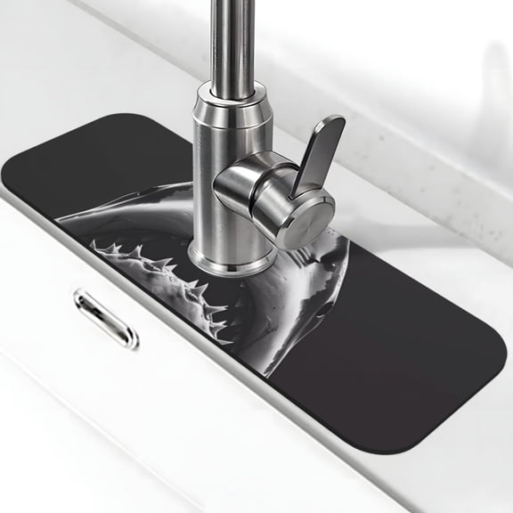 Kdxio Black And White Shark Pattern Non-Slip Diatom Mud Faucet Drain Pad,Self Absorbent Mat for Kitchen Sink for Variety Kitchen & Bathroom Countertops