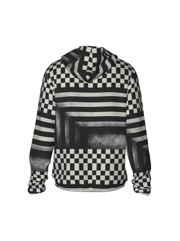 Black and White Checkerboard Trap Print Women Men Sun Protection UPF 50+ Jackets Zip Up Long Sleeve Hoodie Hiking Lightweight with Pockets