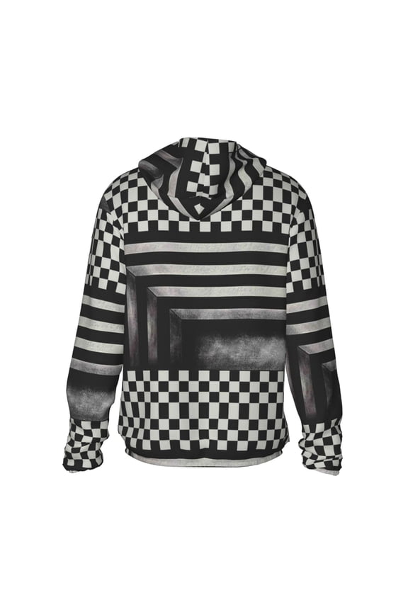 Black and White Checkerboard Trap Print Women Men Sun Protection UPF 50+ Jackets Zip Up Long Sleeve Hoodie Hiking Lightweight with Pockets