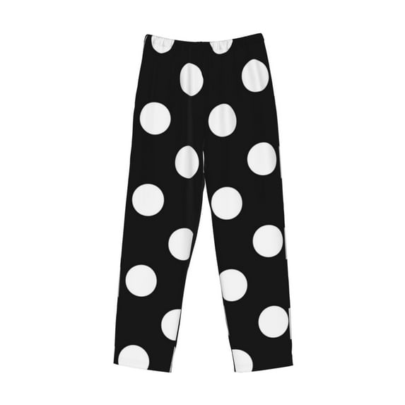 Kdxio Black and White Polka Dot Print Men's Sleep Pajama Pant Lounge Pants with Pockets