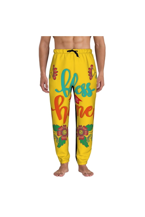 Bless This Home Pattern Joggers,Sweatpants for Men with Pockets-Small