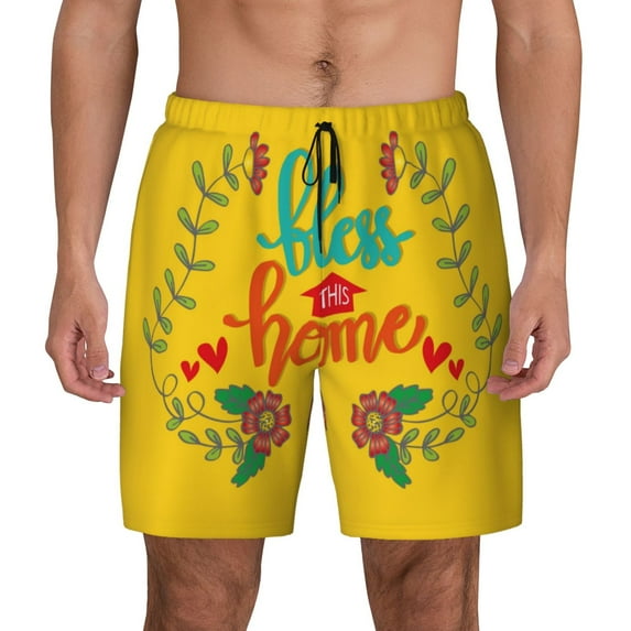 Kdxio Bless This Home Print Men'S Swim Trunks With Compression Liner 7 Inch Inseam Quick Dry Swim Shorts