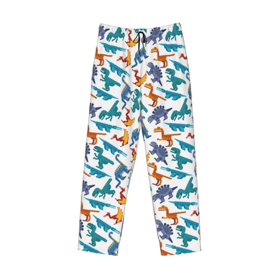 Kdxio Block Dinosaur Print Men's Sleep Pajama Pant Lounge Pants with Pockets