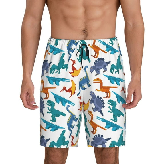 Kdxio Block Dinosaur Print Mens Sleep Shorts Bottoms Soft Comfy Pajama Wear Pants with Drawstring Pockets