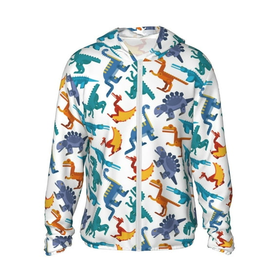 Kdxio Block Dinosaur Print Women Men Sun Protection UPF 50+ Jackets Zip Up Long Sleeve Hoodie Hiking Lightweight with Pockets