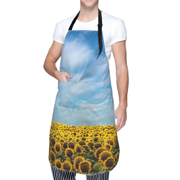 Kdxio Blooming Sunflower Field Apron with Pockets Adjustable Kitchen Aprons for Men Women Waterproof Aprons for Cooking,Drawing,Crafting, Baking Household Cleaning