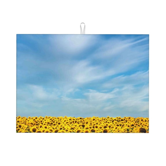 Kdxio Blooming Sunflower Field for Dish Drying Mat,24*18 inch Absorbent Dish Drainer Kitchen Counter,Large Size Dish Drying Pad for Countertops,Draining Racks