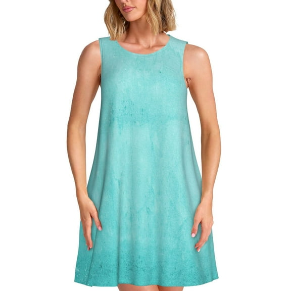 Kdxio Blue And Turquoise Pattern Summer Dresses for Women Beac Sleeveless Vintage Floral Flowy Pocket Tshirt Tank Sundresses