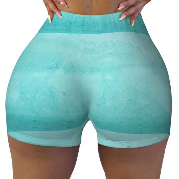 Kdxio Blue And Turquoise Print Workout Shorts for Women Seamless Soft Smooth Gym Yoga Scrunch Active Shorts