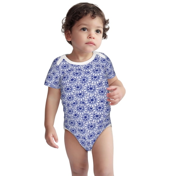 Kdxio Blue And White Flowers Pattern Unisex Baby Cotton Short Sleeve Bodysuits-6 Months