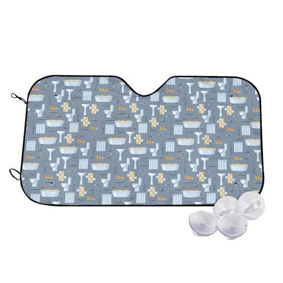 Kdxio Blue Bathroom Print Windshield Sun Shade,UV Rays and Sun Heat Protection,Sunshade for Car Windshield,Car Shade Front Windshield - Small