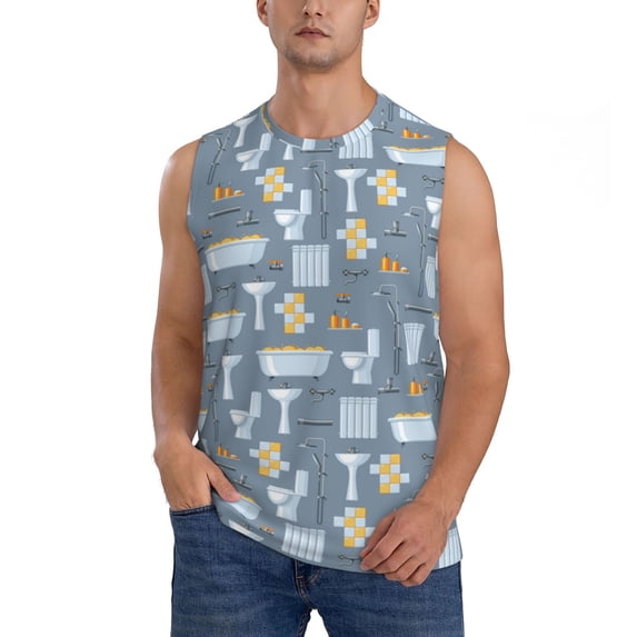 Kdxio Blue Bathroom for Men's Muscle T-shirt,Sleeveless for Workout Running Athletic Gym Lounge Casual