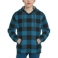thumbnail image 1 of Kdxio Blue Black Plaid Pattern Boys Athletic Unisex Boys Girls Hoodie with Pocket Sweatshirts-Small, 1 of 6