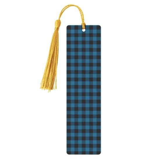 Kdxio Blue Black Plaid Print Metal Tassel Bookmarks,Perfect Gift for Art Lovers and Bookworms Metal Bookmarks for Women