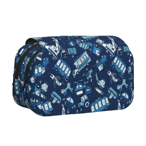 Kdxio Blue Bus for Double Compartment Pen Case Oxford Organizer with Zipper Pockets for Students Artists