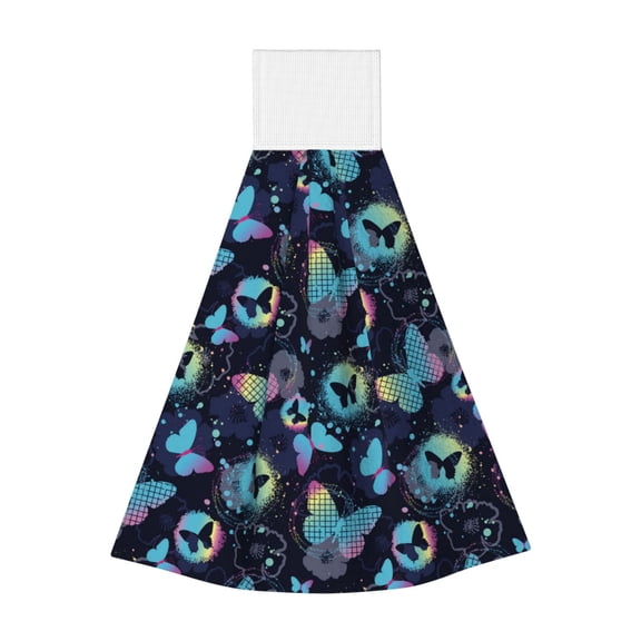 Kdxio Blue Butterfly Hand Towel with Loop Hanging Towel Absorbent Tie Towels for Kitchen Tea Bar Bathroom Decor