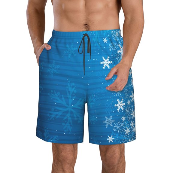 Kdxio Blue Christmas Pattern Mens Casual Shorts - Drawstring Summer Beach Sports Shorts for Men