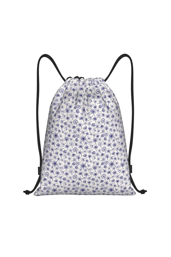 Blue Dandelion Print Drawstring Backpack Bag,Waterproof Draw String Back Sack, Gym Drawstring Bags Swim Bag For Unisex