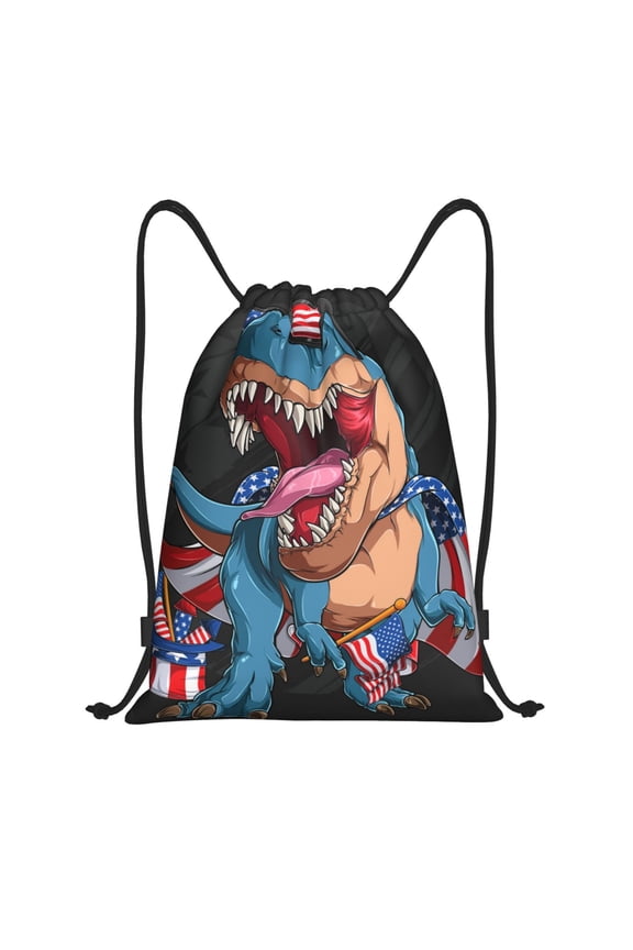 Blue Dinosaur Print Drawstring Backpack Bag,Waterproof Draw String Back Sack, Gym Drawstring Bags Swim Bag For Unisex