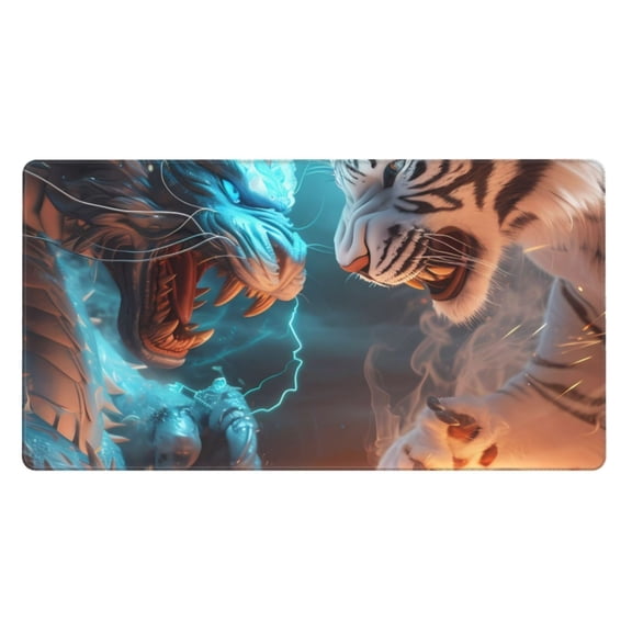 Kdxio Blue Dragon And White Tiger Print Large Gaming Mouse Pad,Non-Slip Base,Water Resist Keyboard Pad for Gamer,Office & Home,29.5 x 15.8 in